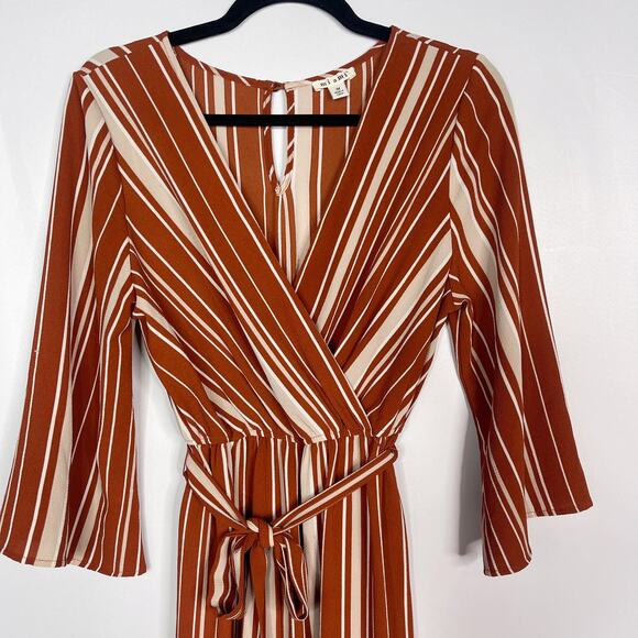 Miami Medium Rust Orange Cream Striped Jumpsuit Tie Waist VNeck Wrap Francescas - Picture 3 of 12